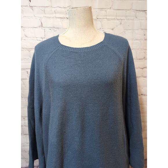 VOYAGE By Marina Rinaldi Gray Blue Wide 3/4 Sleeve Tunic Sweater Merino Wool L - Picture 2 of 13